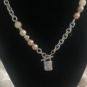 Rare Coach Elegant Silver and Pearl beaded  Necklace with Lock Charm